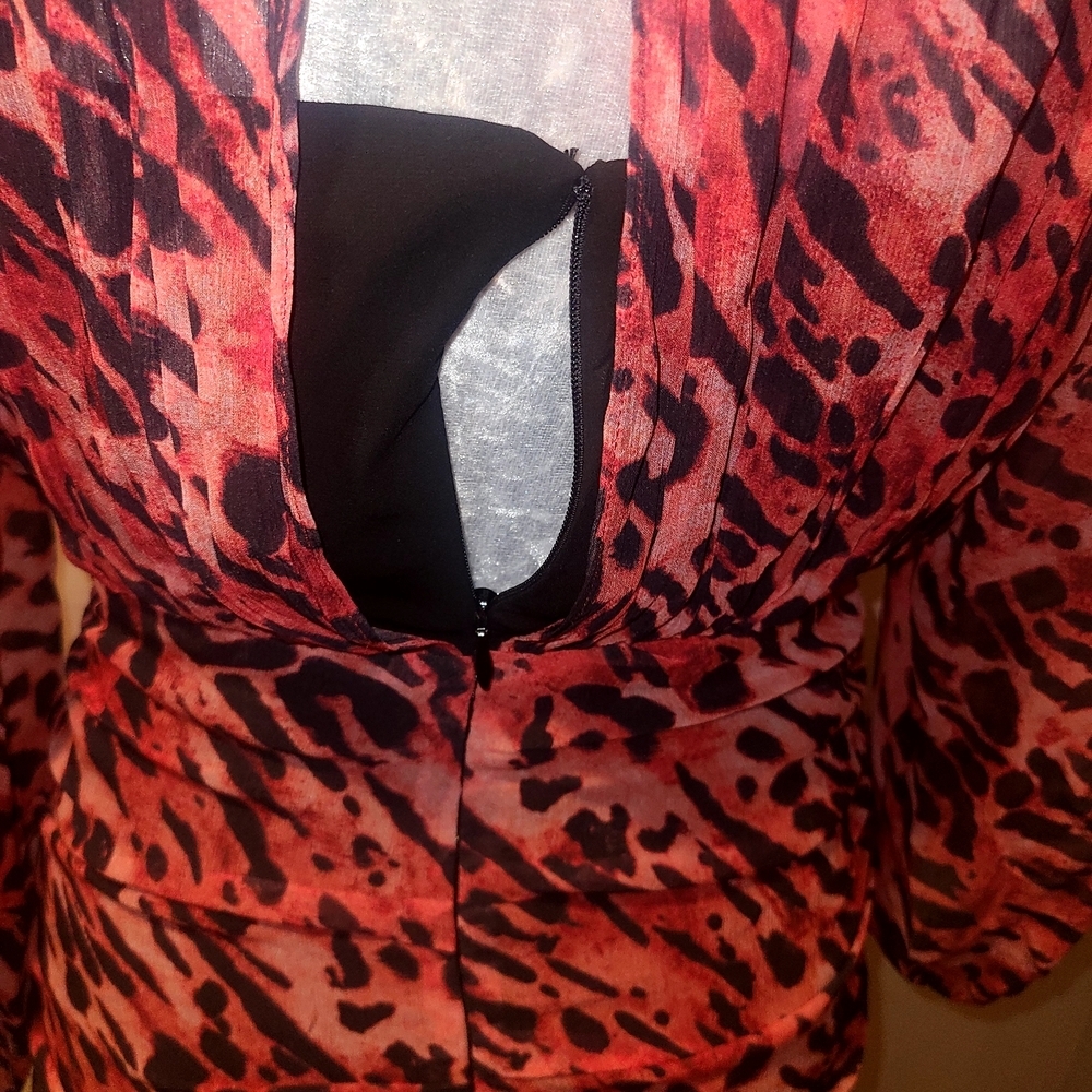 All Saints Red and Black Animal Print Mini Dress - Picture 7 of 10
